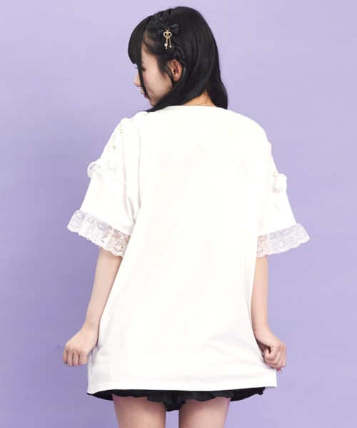 シークレットハニー Secret Honey 肩レースアップオリジナルプリントTシャツ （ホワイト） 肩レースアップオリジナルプリントTシャツ（Tシャツ/カットソー