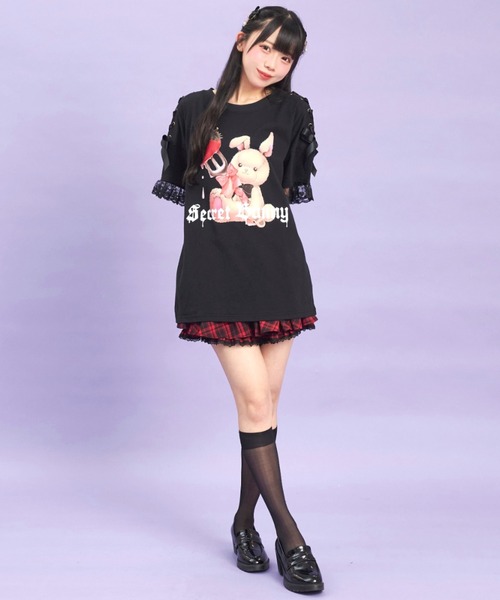 シークレットハニー Secret Honey 肩レースアップオリジナルプリントTシャツ （Sクロ） 肩レースアップオリジナルプリントTシャツ（Tシャツ/カットソー