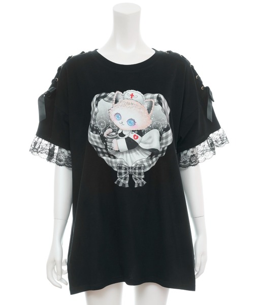 肩レースアップオリジナルプリントTシャツ（Tシャツ/カットソー