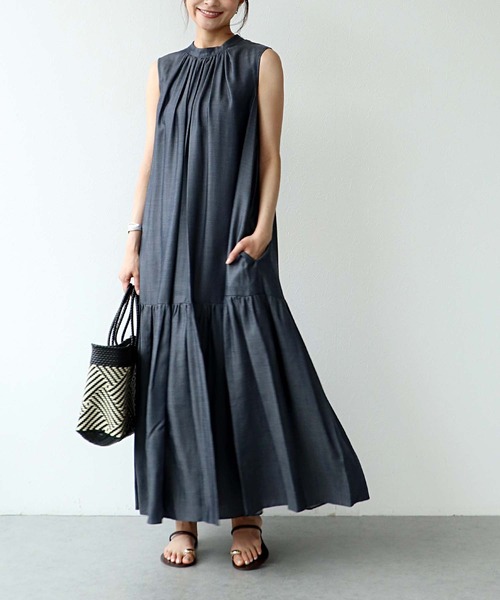 Jines（ジネス）の「キュプラデニムティアードワンピース（ワンピース・レディース・ブルー/インディゴブルー・38）」の2枚目の写真