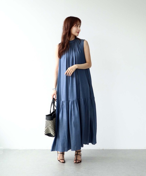 Jines（ジネス）の「キュプラデニムティアードワンピース（ワンピース・レディース・ブルー/インディゴブルー・38）」の4枚目の写真