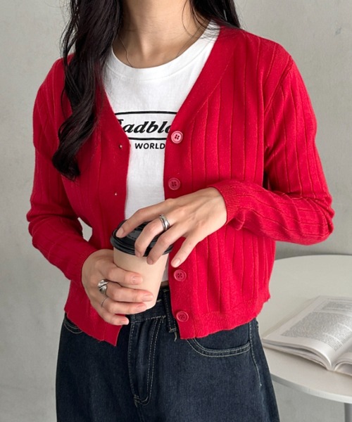 セール】Vネックリブニットカーディガン（Tシャツ/カットソー）｜CLEA