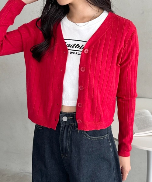 セール】Vネックリブニットカーディガン（Tシャツ/カットソー）｜CLEA