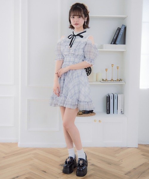 レースレイヤードワンピース couture by rojita ロジータ ROJITA 肩レースレイヤード風ワンピース （グレー