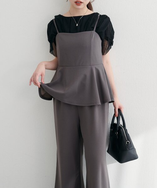 natural couture(ナチュラルクチュール)の「【WEB限定】ストレッチペプラムオールインワン(つなぎ/オールインワン・レディース・グレー/ブラック/グレイッシュベージュ・FREE)」の3枚目の写真