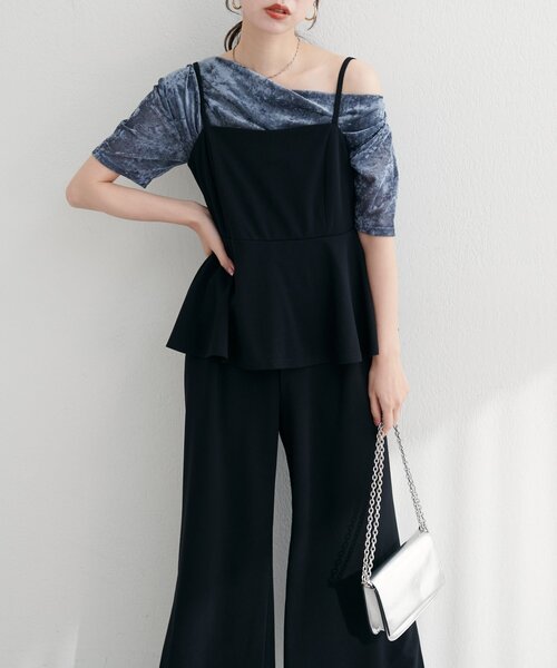 natural couture(ナチュラルクチュール)の「【WEB限定】ストレッチペプラムオールインワン(つなぎ/オールインワン・レディース・グレー/ブラック/グレイッシュベージュ・FREE)」の2枚目の写真