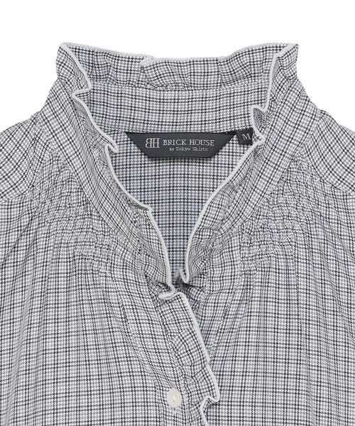 TOKYO SHIRTS（トウキョウシャツ）の「COFREX  スタンド ゴムシャーリングブラウス 長袖 レディースデザインシャツ（シャツ/ブラウス・レディース・グレー・S/M/L/LL）」の3枚目の写真