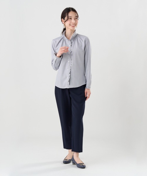 TOKYO SHIRTS（トウキョウシャツ）の「COFREX  スタンド ゴムシャーリングブラウス 長袖 レディースデザインシャツ（シャツ/ブラウス・レディース・グレー・S/M/L/LL）」の6枚目の写真