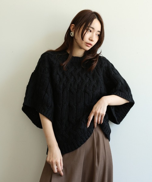 select MOCA Et(セレクトモカエト)の「【Et】Half-Sleeve Cable Knit(ニット/セーター・レディース・モカ/アイボリー/ブラック・FREE)」の2枚目の写真