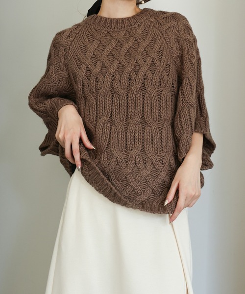 select MOCA Et(セレクトモカエト)の「【Et】Half-Sleeve Cable Knit(ニット/セーター・レディース・モカ/アイボリー/ブラック・FREE)」の3枚目の写真