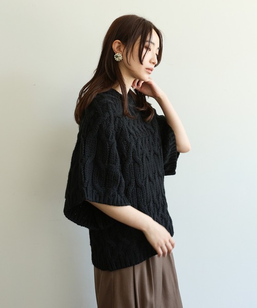 select MOCA Et(セレクトモカエト)の「【Et】Half-Sleeve Cable Knit(ニット/セーター・レディース・モカ/アイボリー/ブラック・FREE)」の13枚目の写真