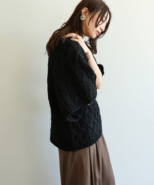 select MOCA Et(セレクトモカエト)の「【Et】Half-Sleeve Cable Knit(ニット/セーター・レディース・モカ/アイボリー/ブラック・FREE)」の8枚目の写真