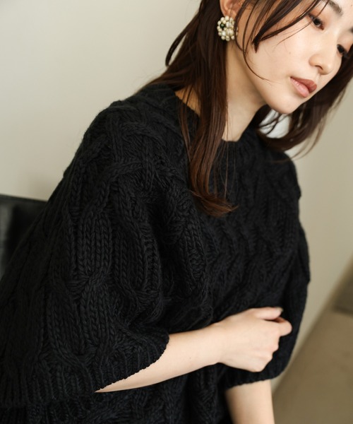 select MOCA Et(セレクトモカエト)の「【Et】Half-Sleeve Cable Knit(ニット/セーター・レディース・モカ/アイボリー/ブラック・FREE)」の19枚目の写真