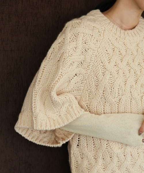 select MOCA Et(セレクトモカエト)の「【Et】Half-Sleeve Cable Knit(ニット/セーター・レディース・モカ/アイボリー/ブラック・FREE)」の11枚目の写真