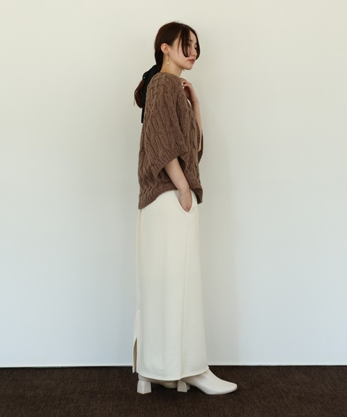 select MOCA Et(セレクトモカエト)の「【Et】Half-Sleeve Cable Knit(ニット/セーター・レディース・モカ/アイボリー/ブラック・FREE)」の5枚目の写真