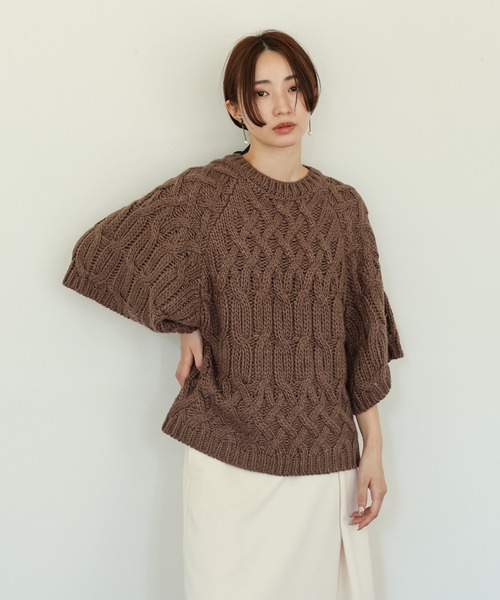 select MOCA Et(セレクトモカエト)の「【Et】Half-Sleeve Cable Knit(ニット/セーター・レディース・モカ/アイボリー/ブラック・FREE)」の12枚目の写真