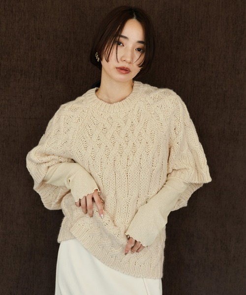 select MOCA Et(セレクトモカエト)の「【Et】Half-Sleeve Cable Knit(ニット/セーター・レディース・モカ/アイボリー/ブラック・FREE)」の4枚目の写真