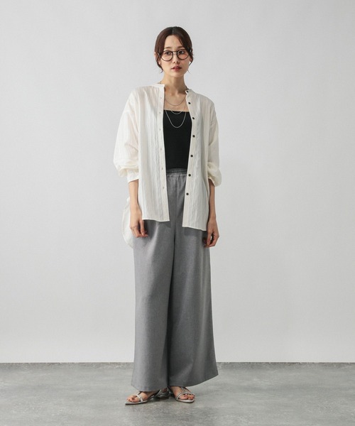 GLOBAL WORK（グローバルワーク）の「シアーストライプシャツ長袖/575131（シャツ/ブラウス・レディース・ダークブラウン/ワインレッド/オフホワイト・FREE）」の4枚目の写真