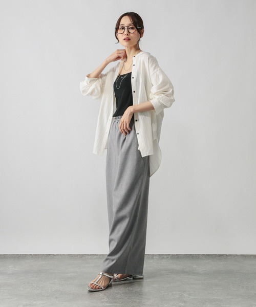 GLOBAL WORK（グローバルワーク）の「シアーストライプシャツ長袖/575131（シャツ/ブラウス・レディース・ダークブラウン/ワインレッド/オフホワイト・FREE）」の5枚目の写真