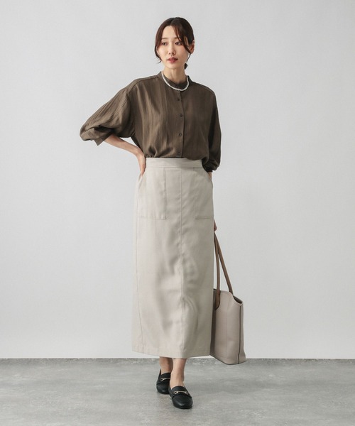 GLOBAL WORK（グローバルワーク）の「シアーストライプシャツ長袖/575131（シャツ/ブラウス・レディース・ダークブラウン/ワインレッド/オフホワイト・FREE）」の8枚目の写真