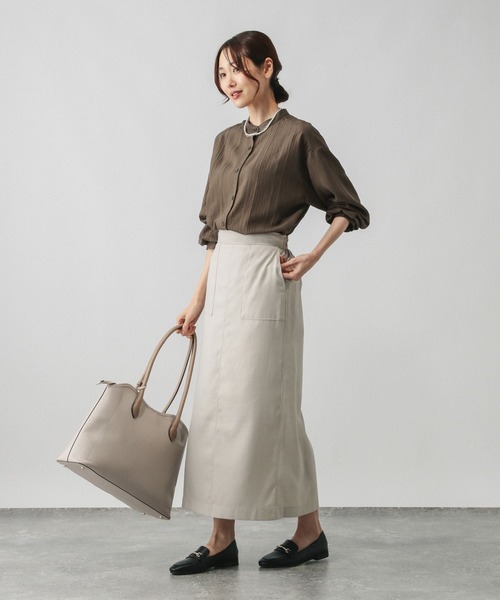 GLOBAL WORK（グローバルワーク）の「シアーストライプシャツ長袖/575131（シャツ/ブラウス・レディース・ダークブラウン/ワインレッド/オフホワイト・FREE）」の9枚目の写真