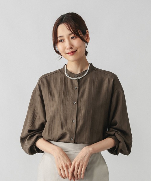 GLOBAL WORK（グローバルワーク）の「シアーストライプシャツ長袖/575131（シャツ/ブラウス・レディース・ダークブラウン/ワインレッド/オフホワイト・FREE）」の10枚目の写真