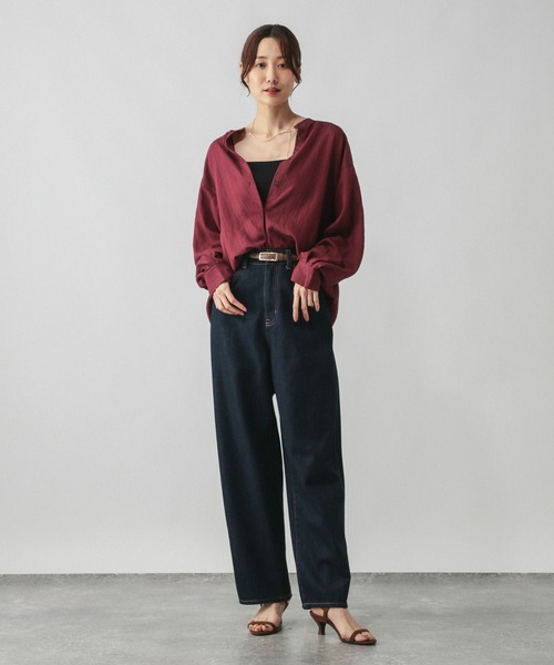 GLOBAL WORK（グローバルワーク）の「シアーストライプシャツ長袖/575131（シャツ/ブラウス・レディース・ダークブラウン/ワインレッド/オフホワイト・FREE）」の12枚目の写真