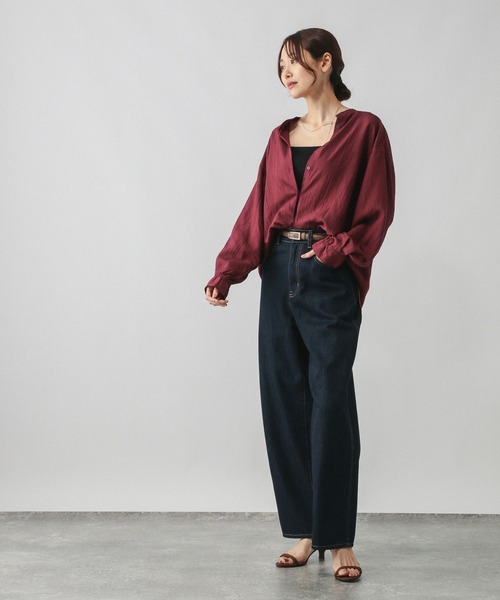 GLOBAL WORK（グローバルワーク）の「シアーストライプシャツ長袖/575131（シャツ/ブラウス・レディース・ダークブラウン/ワインレッド/オフホワイト・FREE）」の13枚目の写真