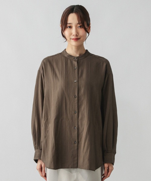 GLOBAL WORK（グローバルワーク）の「シアーストライプシャツ長袖/575131（シャツ/ブラウス・レディース・ダークブラウン/ワインレッド/オフホワイト・FREE）」の16枚目の写真