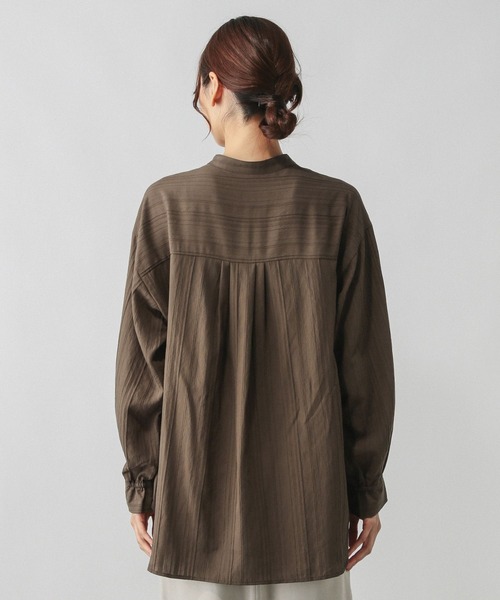 GLOBAL WORK（グローバルワーク）の「シアーストライプシャツ長袖/575131（シャツ/ブラウス・レディース・ダークブラウン/ワインレッド/オフホワイト・FREE）」の18枚目の写真