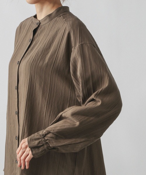 GLOBAL WORK（グローバルワーク）の「シアーストライプシャツ長袖/575131（シャツ/ブラウス・レディース・ダークブラウン/ワインレッド/オフホワイト・FREE）」の21枚目の写真