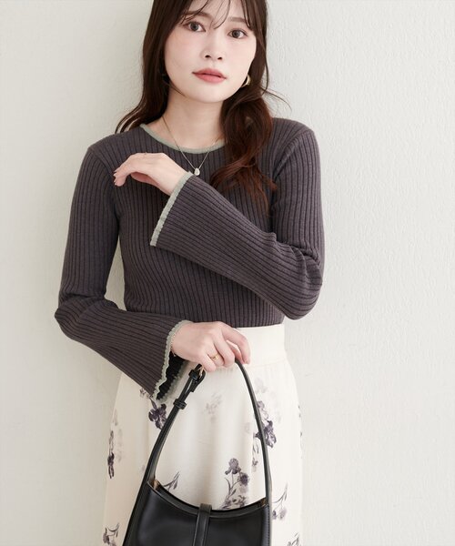 フレア袖配色リブニット（ニット/セーター）｜natural couture