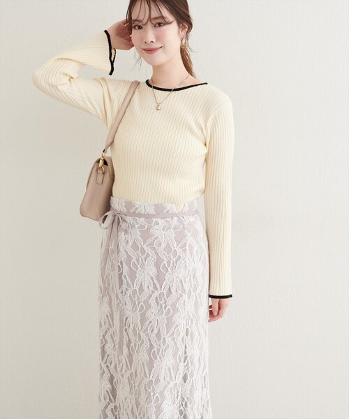 フレア袖配色リブニット（ニット/セーター）｜natural couture