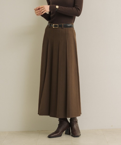 【新品未使用】定価44,000円　WAAC ブラウン プリーツスカート Reflect スカート 「手洗い可/ウエスト総ゴム仕様」フリュイドシフォン