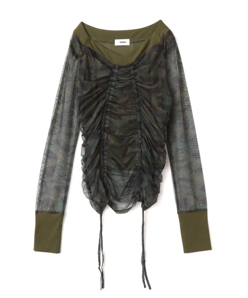 atmos pink（アトモスピンク）の「atmos pink See-through Layered LS T-shirt / アトモス ピンク シースルー レイヤード エルエス ティーシャツ（Tシャツ/カットソー・レディース・グレー/ブラック/ウッドランド・FREE）」の3枚目の写真