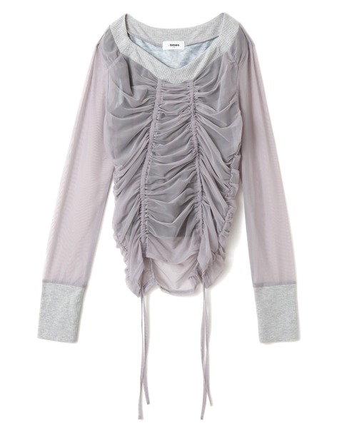 atmos pink（アトモスピンク）の「atmos pink See-through Layered LS T-shirt / アトモス ピンク シースルー レイヤード エルエス ティーシャツ（Tシャツ/カットソー・レディース・グレー/ブラック/ウッドランド・FREE）」の2枚目の写真