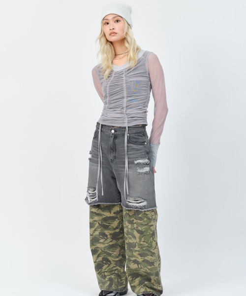 atmos pink（アトモスピンク）の「atmos pink See-through Layered LS T-shirt / アトモス ピンク シースルー レイヤード エルエス ティーシャツ（Tシャツ/カットソー・レディース・グレー/ブラック/ウッドランド・FREE）」の19枚目の写真