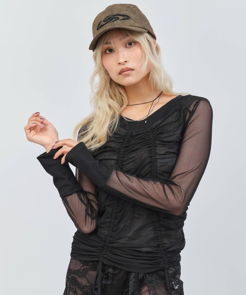 atmos pink（アトモスピンク）の「atmos pink See-through Layered LS T-shirt / アトモス ピンク シースルー レイヤード エルエス ティーシャツ（Tシャツ/カットソー・レディース・グレー/ブラック/ウッドランド・FREE）」の4枚目の写真