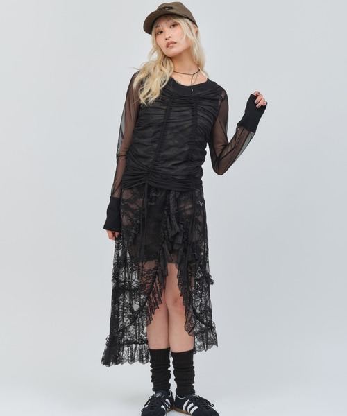 atmos pink（アトモスピンク）の「atmos pink See-through Layered LS T-shirt / アトモス ピンク シースルー レイヤード エルエス ティーシャツ（Tシャツ/カットソー・レディース・グレー/ブラック/ウッドランド・FREE）」の11枚目の写真