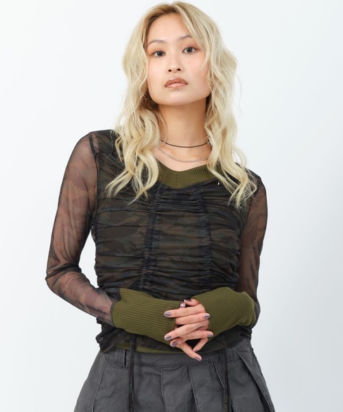 atmos pink（アトモスピンク）の「atmos pink See-through Layered LS T-shirt / アトモス ピンク シースルー レイヤード エルエス ティーシャツ（Tシャツ/カットソー・レディース・グレー/ブラック/ウッドランド・FREE）」の20枚目の写真