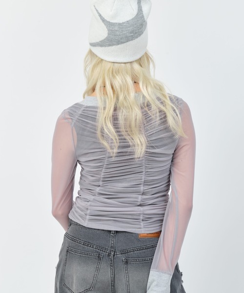 atmos pink（アトモスピンク）の「atmos pink See-through Layered LS T-shirt / アトモス ピンク シースルー レイヤード エルエス ティーシャツ（Tシャツ/カットソー・レディース・グレー/ブラック/ウッドランド・FREE）」の17枚目の写真