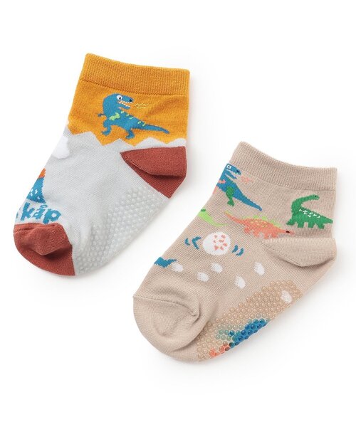 kladskap（クレードスコープ）の「恐竜ショートソックス2足セット（ソックス/靴下・キッズ・ベージュ/ブラック・L(18-20cm)/M(16-18cm)/S(13-15cm)/11-13cm）」の2枚目の写真