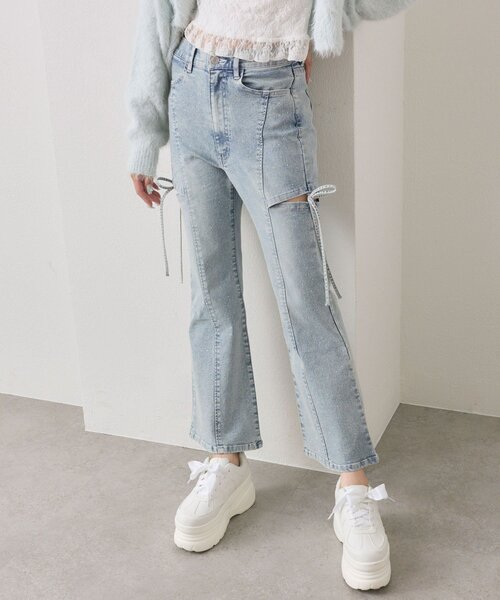 新品・未使用♦︎BEAUTY&YOUTH♦︎ デニムサイドスリットパンツ セール】サイド フリンジ スリット ストレート デニム パンツ