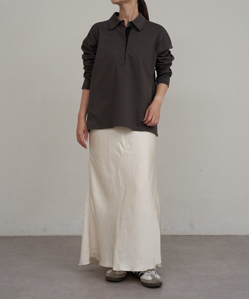 russet(ラシット)の「【再値下げ】スキッパーラガーシャツ(Tシャツ/カットソー・レディース・ダークグレー/ベージュ・FREE)」の6枚目の写真