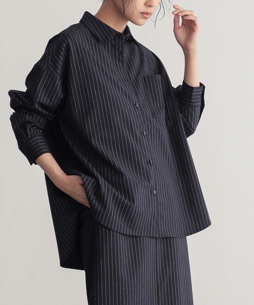 for/c（フォーシー）の「[新色追加]ストレッチオーバーシャツ【サスティナブル】（シャツ/ブラウス・レディース・グレー/ブラック/ネイビー/オフホワイト・M/L）」の8枚目の写真