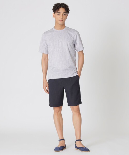 Paul Stuart(ポールスチュアート)の「リーフ柄ジャカードTシャツ(半袖)(Tシャツ/カットソー・メンズ・ホワイト系その他/ネイビー・M/L/XL)」の3枚目の写真