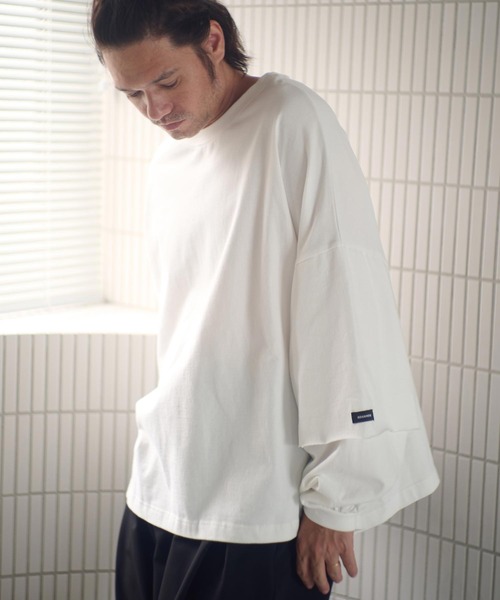 ADAM PATEK（アダムパテック）の「mlt5400-wide boxcut layered long sleeve 長袖Tシャツ(AP2524023)（Tシャツ/カットソー・メンズ・ホワイト/ブラック・1/2）」の3枚目の写真