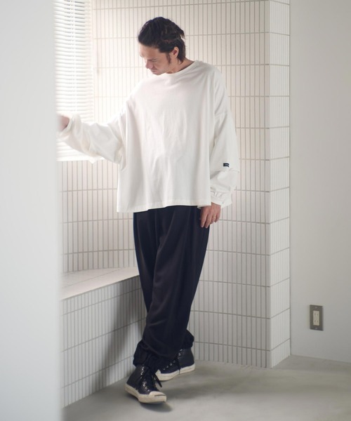 ADAM PATEK（アダムパテック）の「mlt5400-wide boxcut layered long sleeve 長袖Tシャツ(AP2524023)（Tシャツ/カットソー・メンズ・ホワイト/ブラック・1/2）」の8枚目の写真
