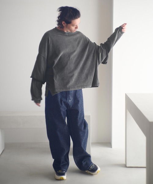 ADAM PATEK（アダムパテック）の「mlt5400-wide boxcut layered long sleeve 長袖Tシャツ(AP2524023)（Tシャツ/カットソー・メンズ・ホワイト/ブラック・1/2）」の12枚目の写真