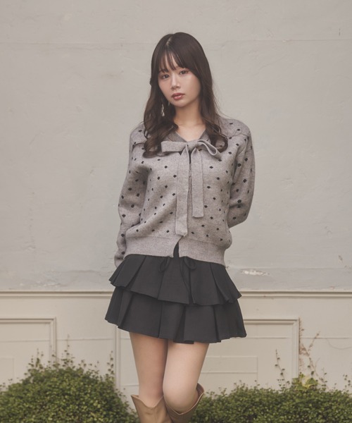 M DOLLY(エムドリー)の「ribbon dot viviana cardigan/リボンドットヴィヴィアナカーディガン(カーディガン/ボレロ・レディース・ブラック/グレー・FREE)」の10枚目の写真